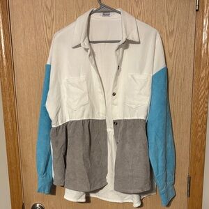 Kojooin Colorblock Ribbed Button Up
